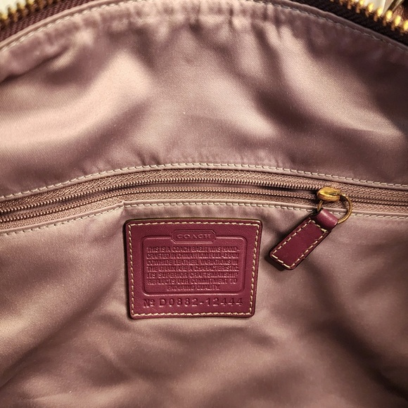 Coach Genuine Pebbled Leather Berry w/Camel Accents Hampton Satchel Bag - Picture 16 of 16